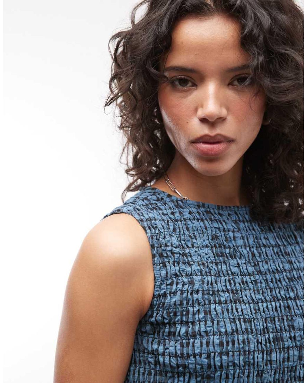 Collusion Blue Shirred High Neck Mini Dress