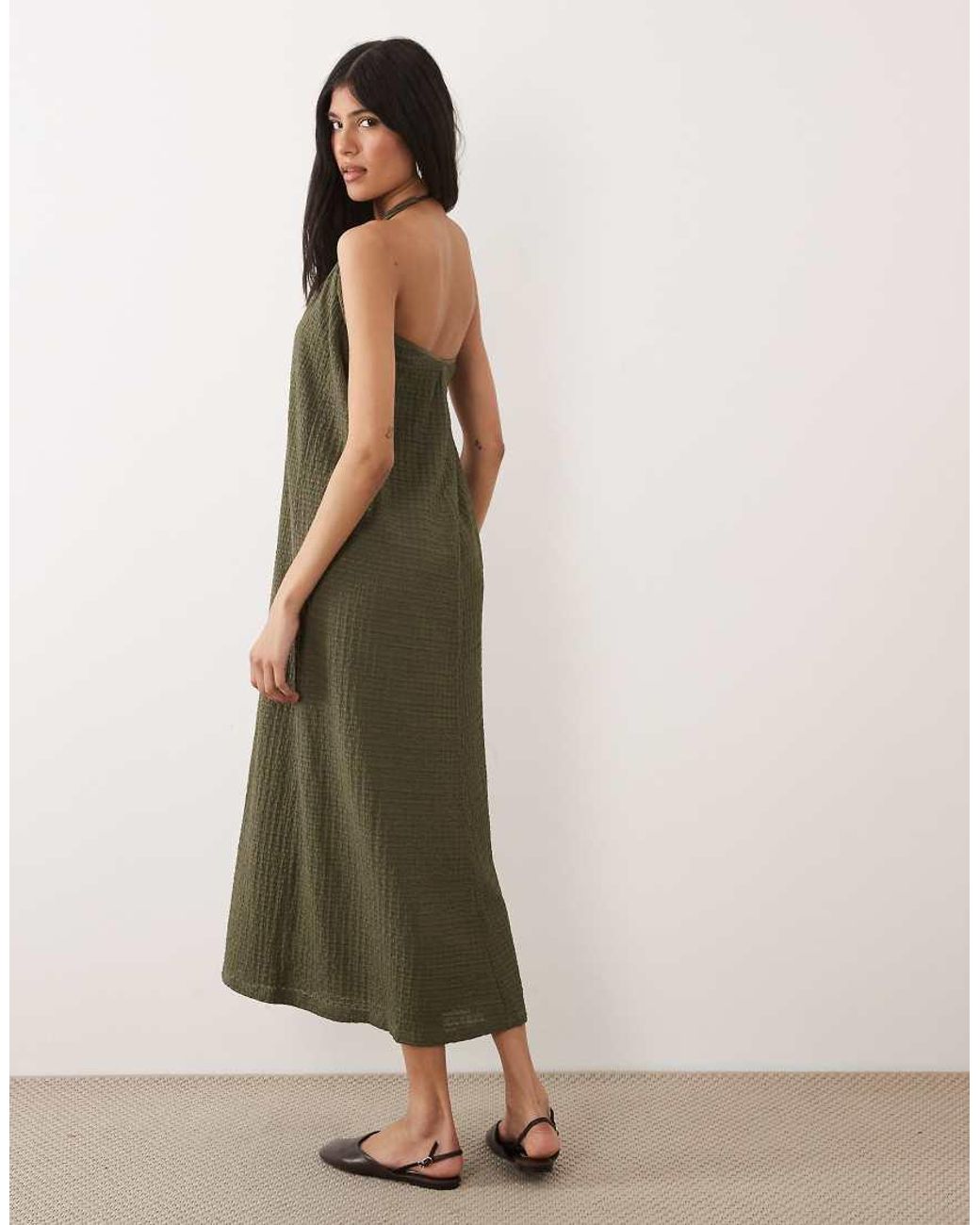 ASOS Green One Shoulder Textured Midi Sundress