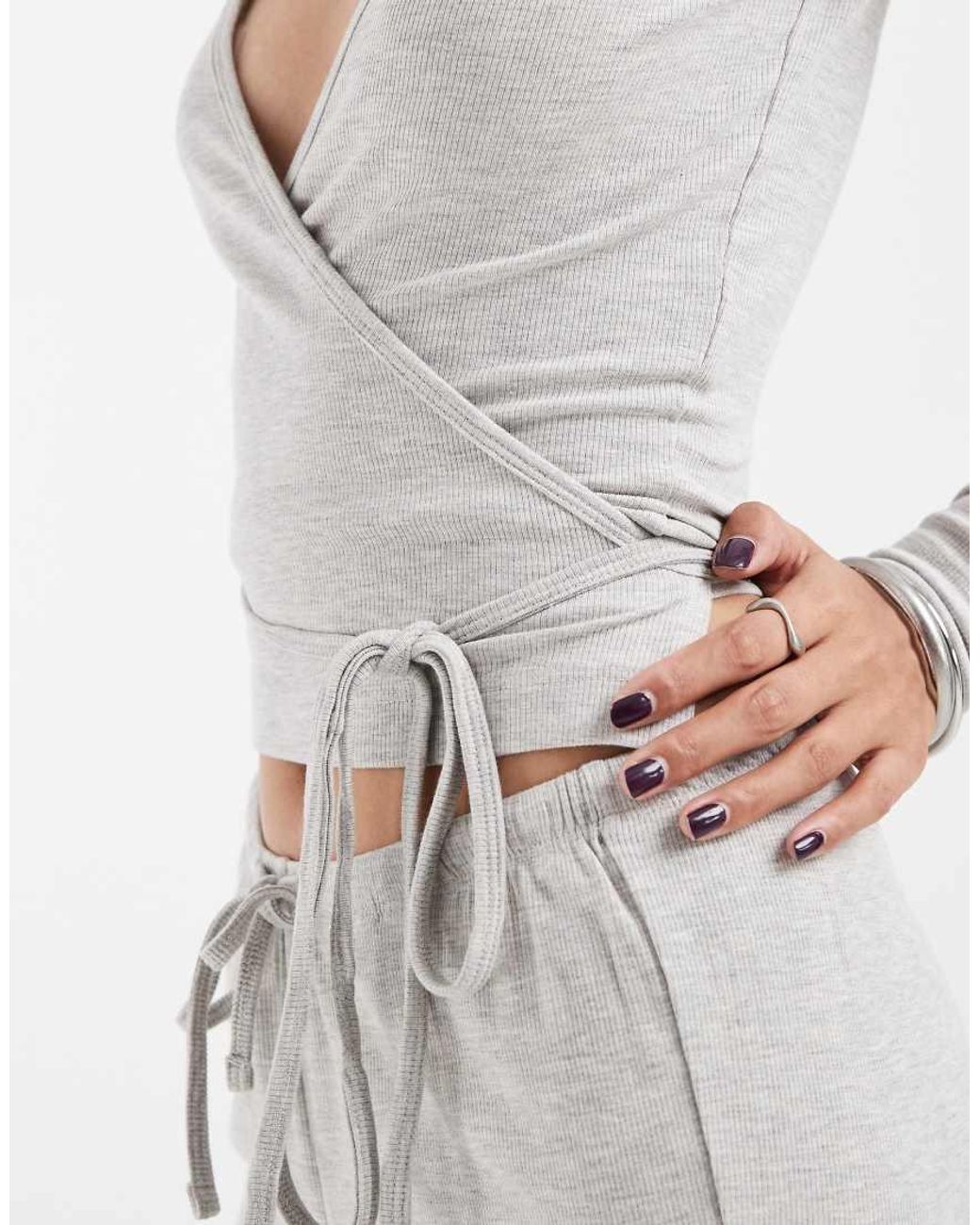 JJXX White Co-Ord Long Sleeve Wrap Top