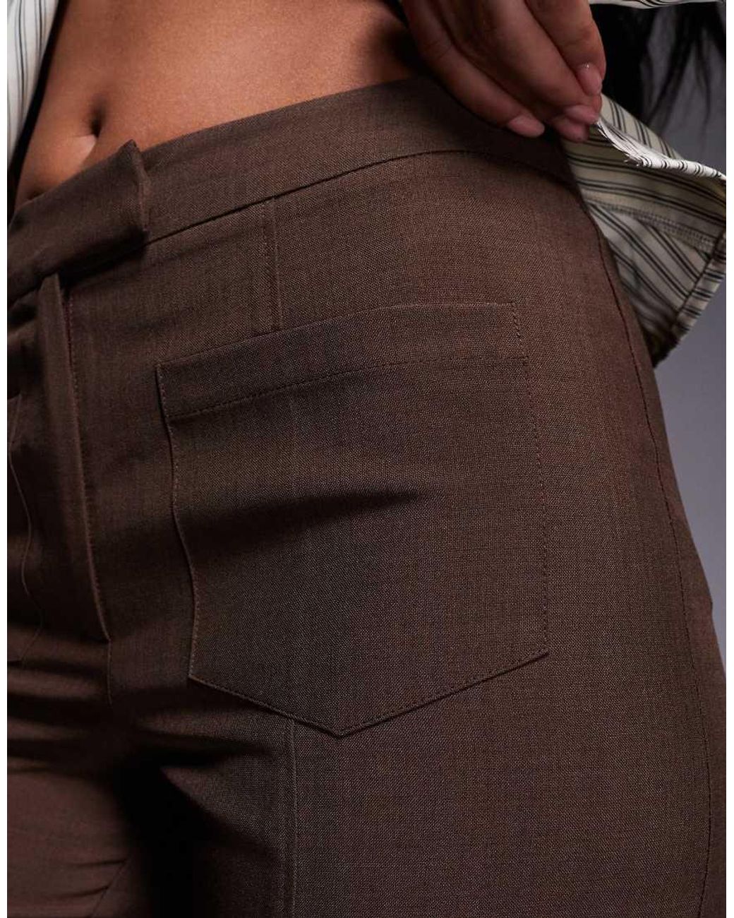 The Frolic Gray Exclusive Tailored Pocket Front Seam Detail Mid Waist Straight Leg Trousers