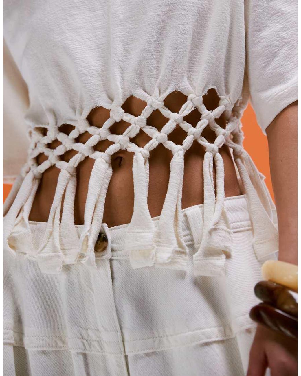 ASOS Blue Boxy T-shirt With Macrame Hem