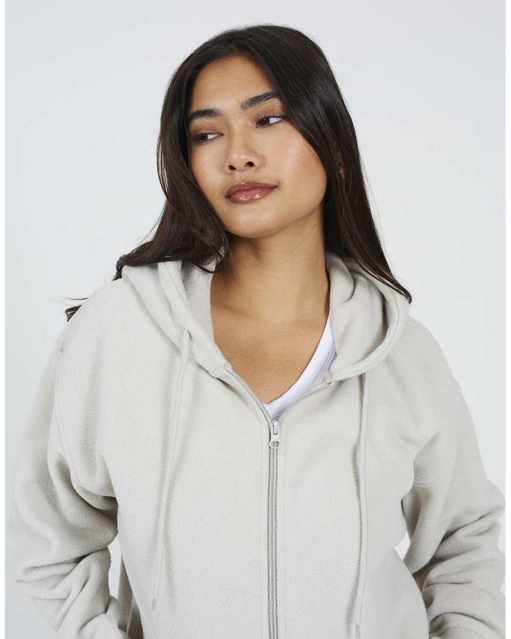 Brave Soul White Zip Through Polar Fleece Hoodie