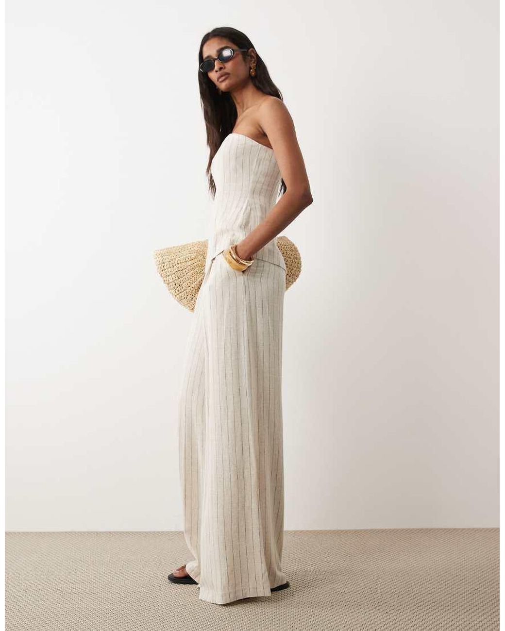 Miss Selfridge Natural Tailored Linen Look Palazzo Pants