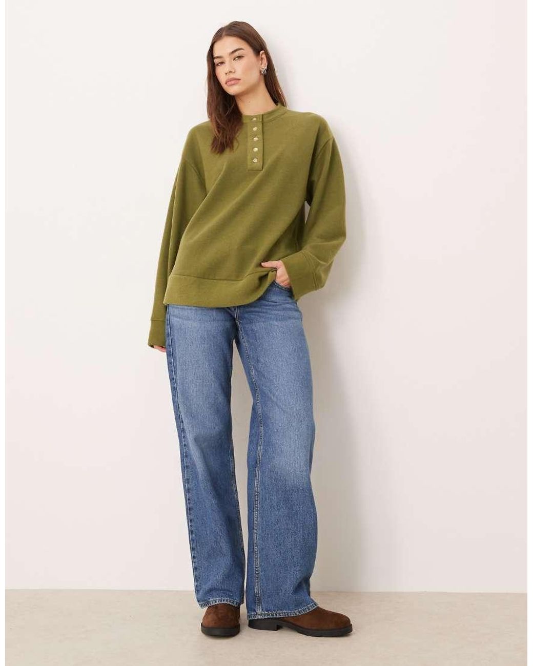 ASOS Green Supersoft Oversized Henley Sweater