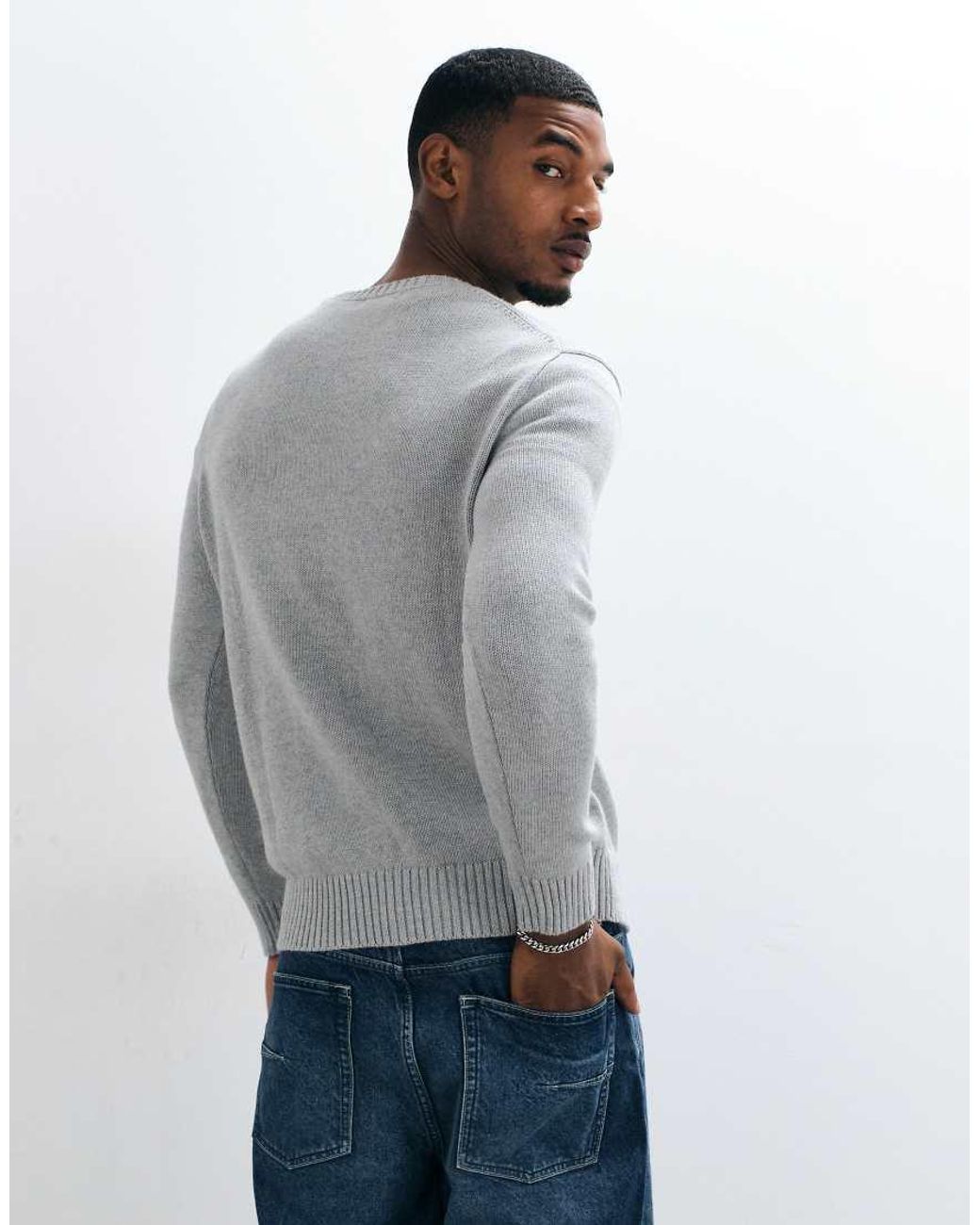 Polo Ralph Lauren Gray Icon Logo Heavyweight Cotton Knit Jumper for men