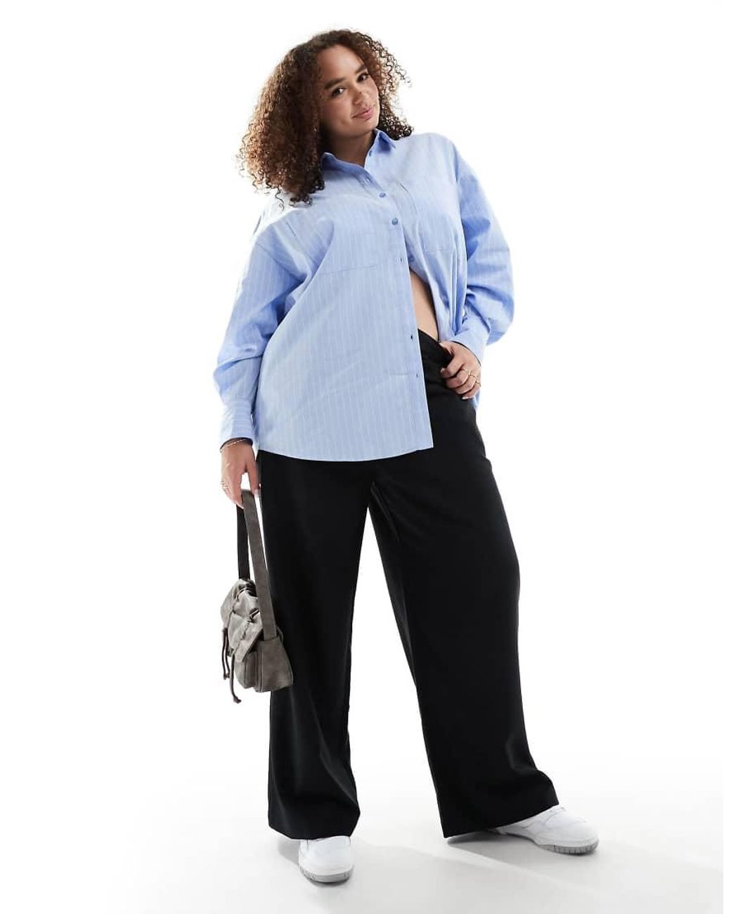 ASOS Blue Curve Tailored Relaxed Wide Leg Trousers