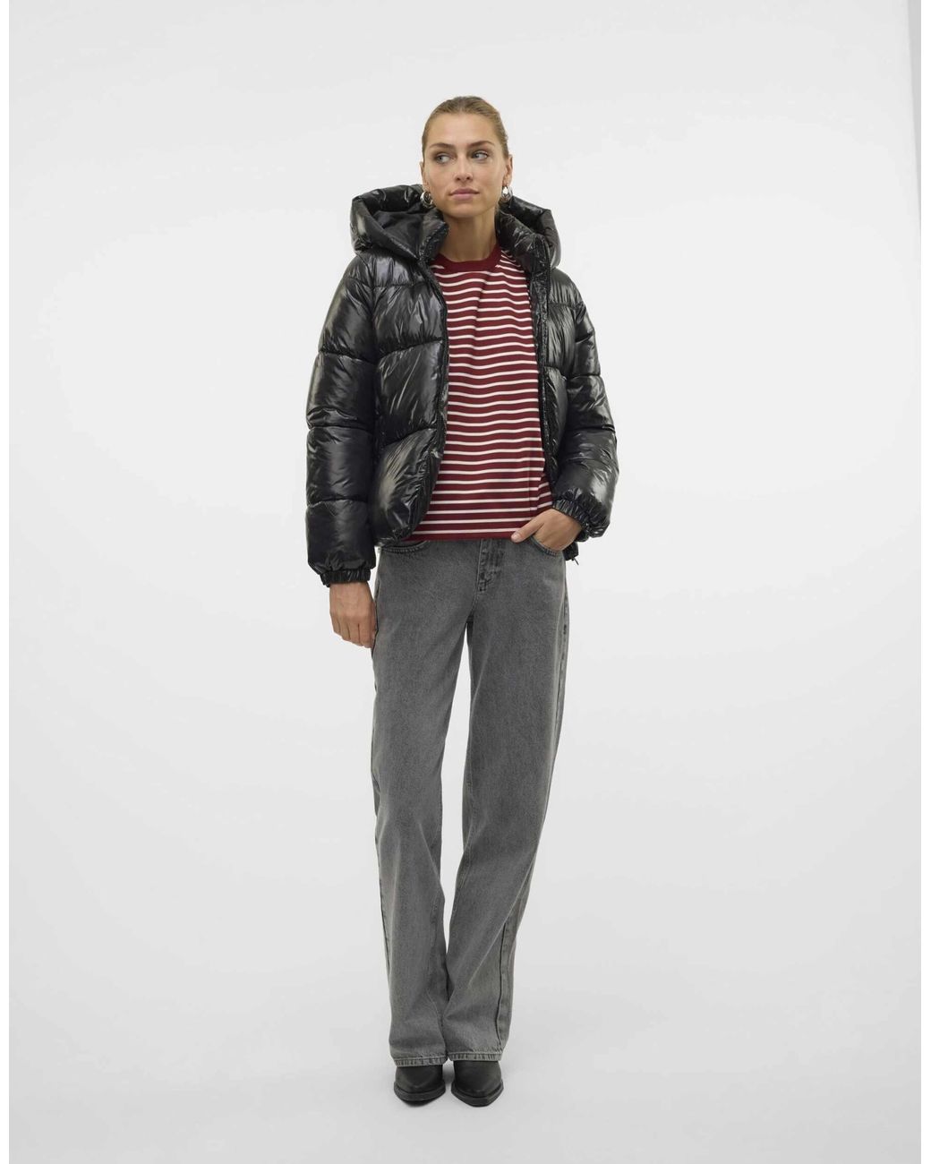 Vero Moda Gray Uppsashiny gesteppte kapuzenjacke