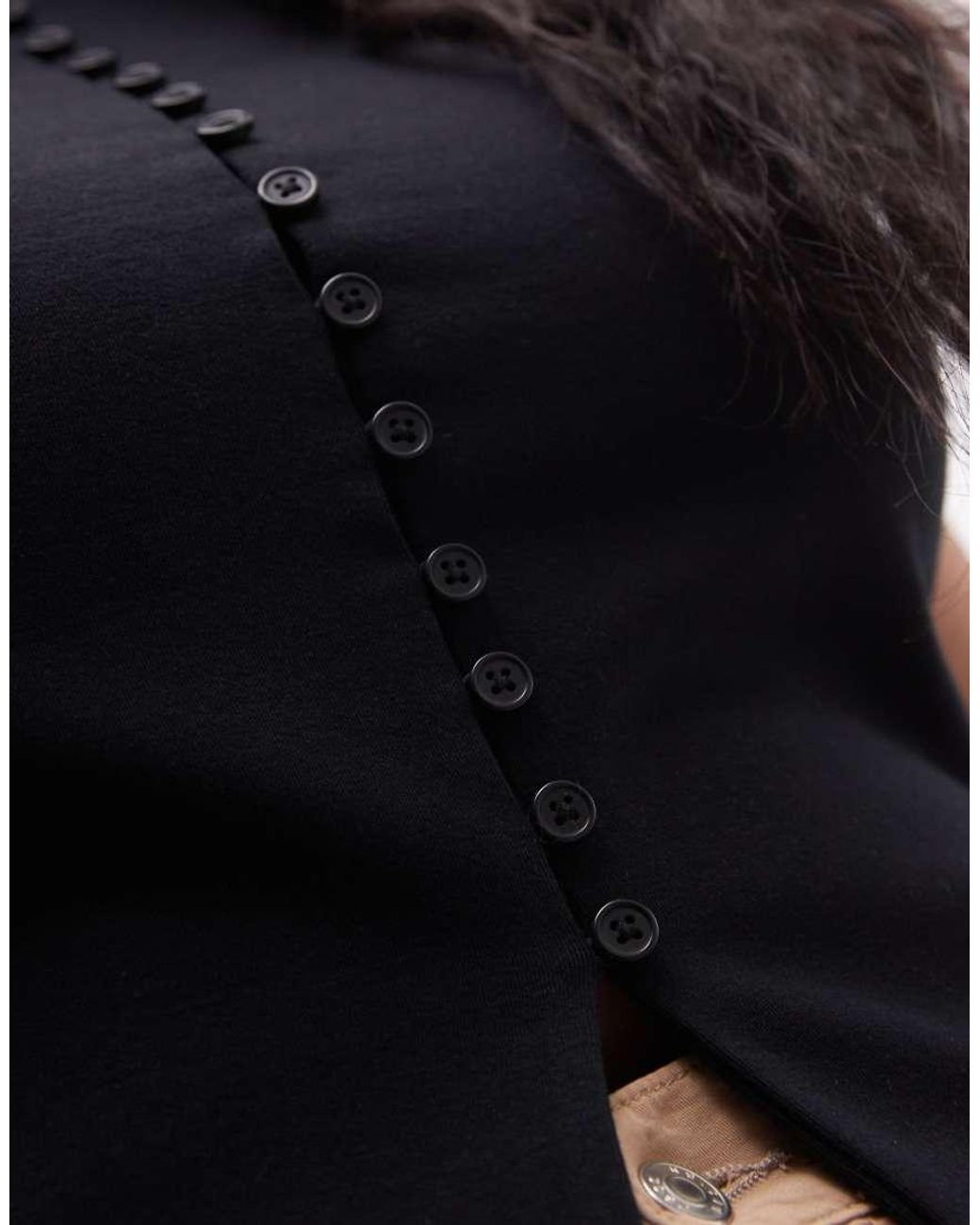 ASOS Black Asos Design Curve Compact Cotton Grown On Sleeve Button Down Top
