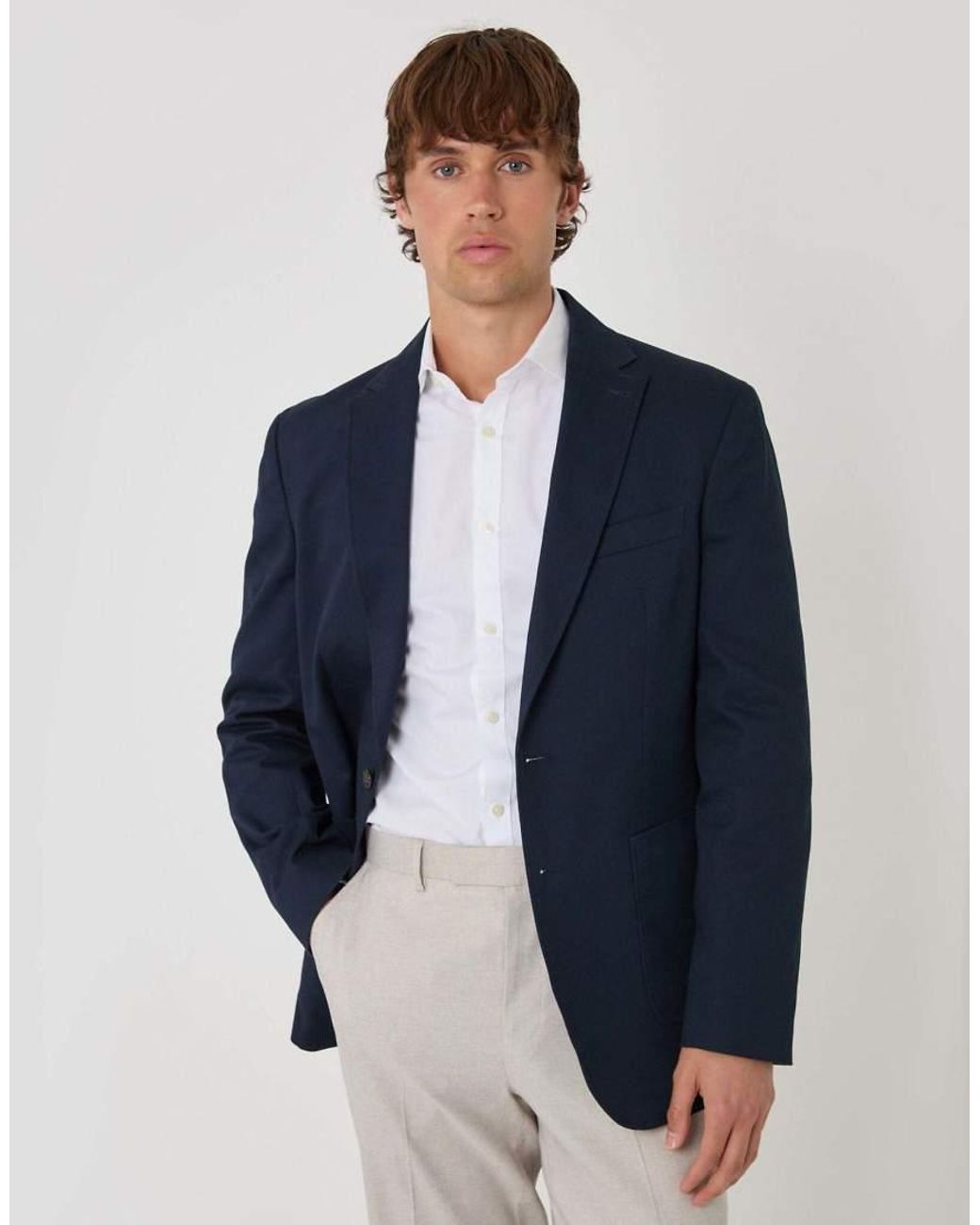 Threadbare Blue Regular Fit Cotton Blazer for men