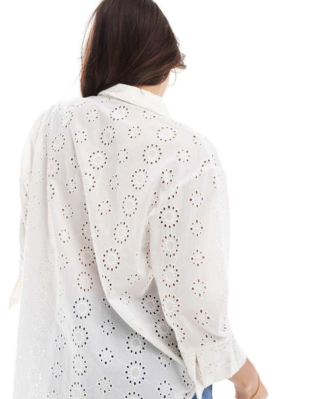 Jdy White Pointelle 3/4 Sleeve Shirt