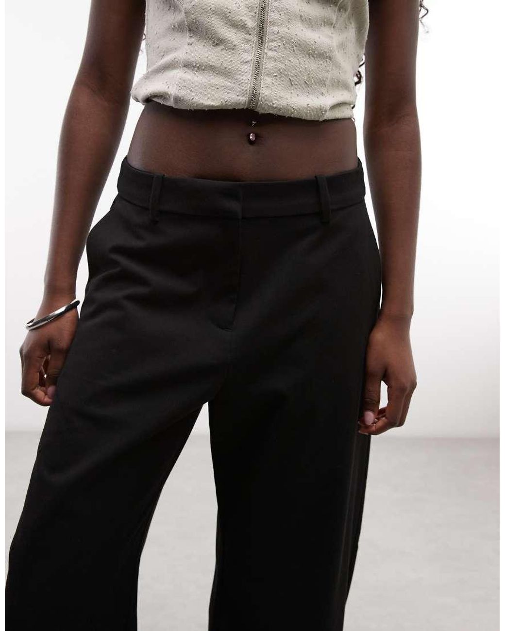 Weekday Black Low Waist Barrel Leg Tailored Trousers