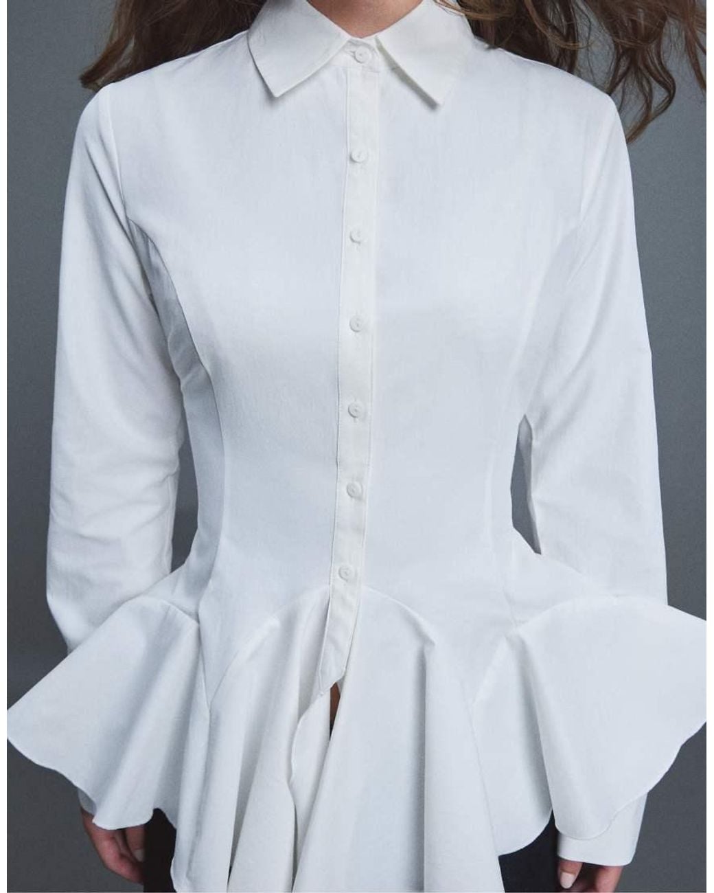 Stradivarius Blue Poplin Shirt With Ruffles
