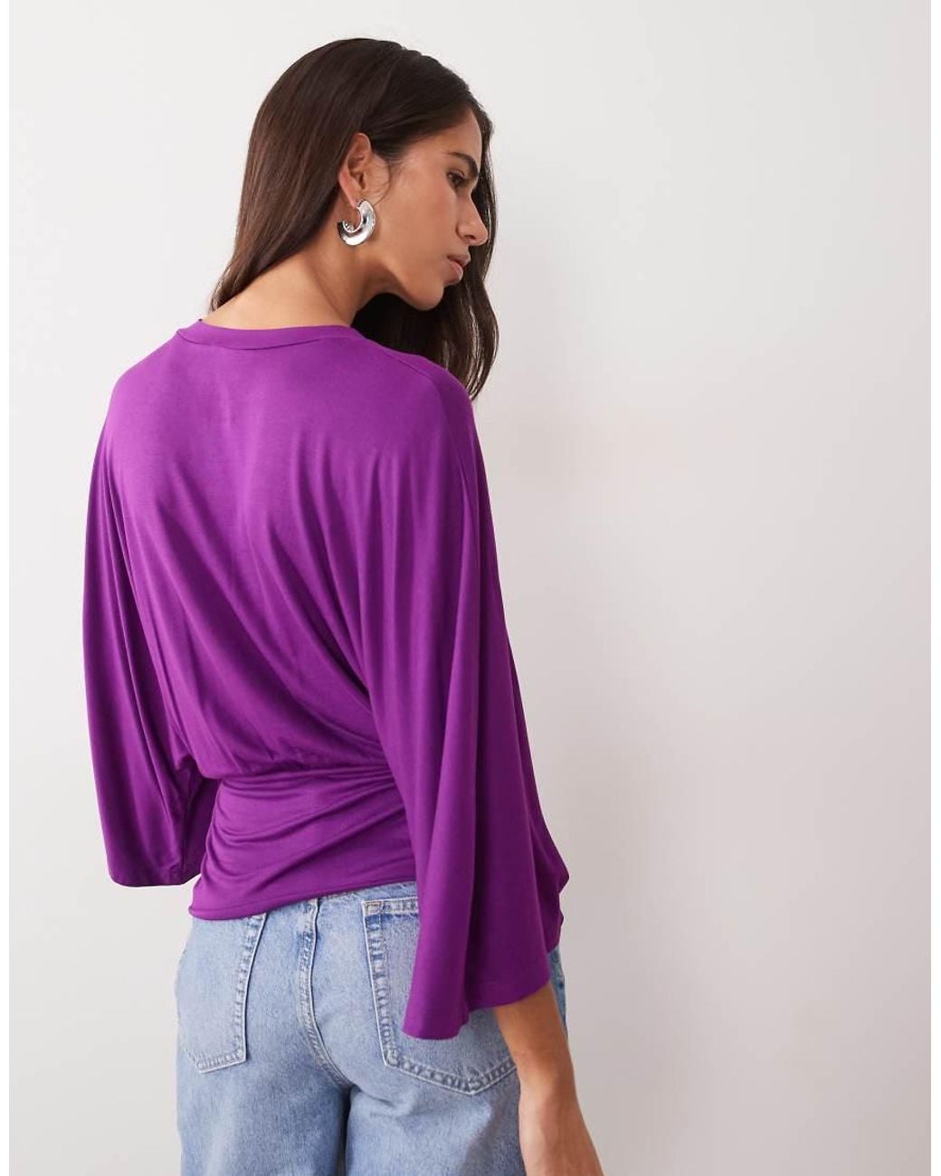 ASOS Purple Batwing Sleeve Cinched Waist Top