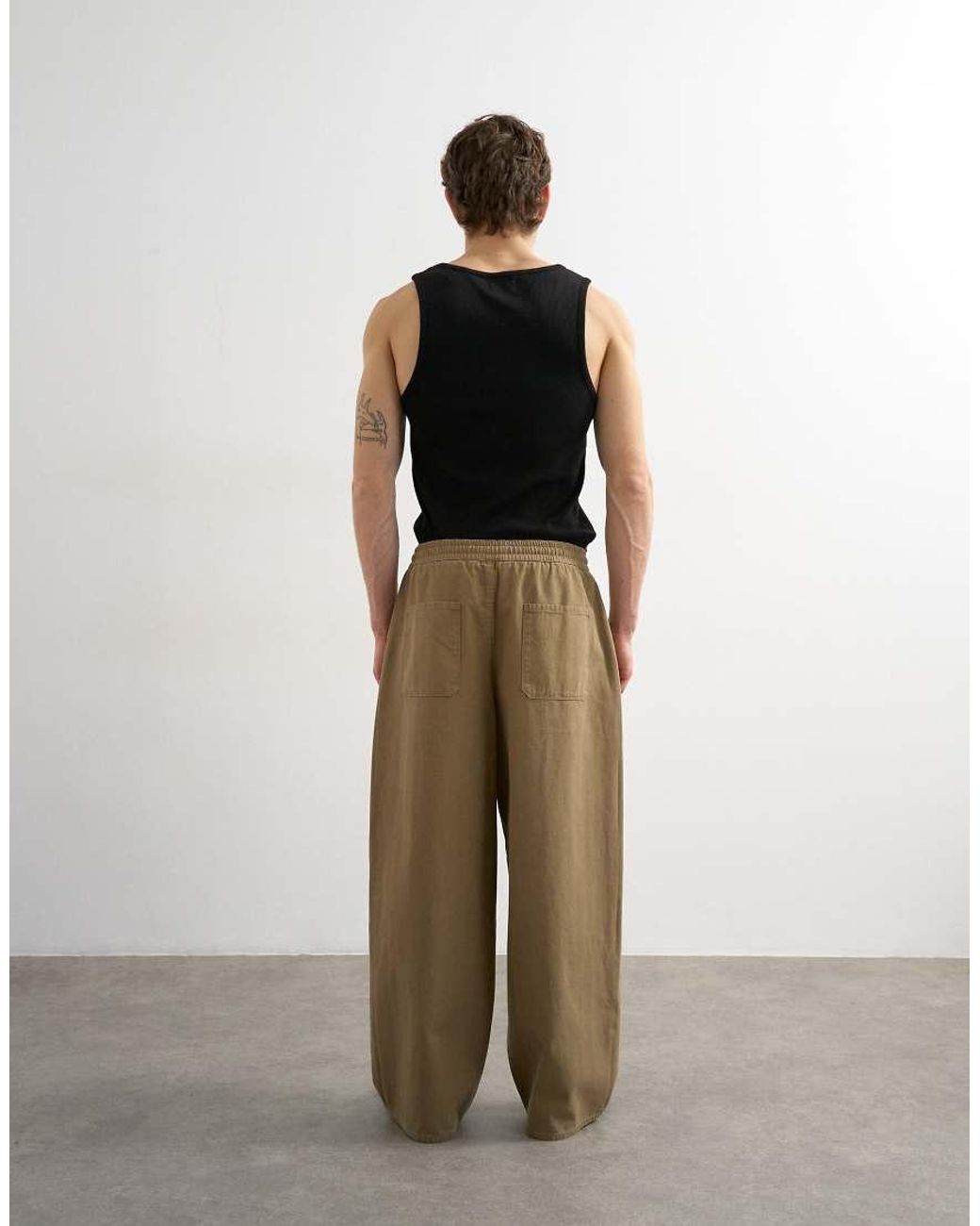 Topman Green Baggy Fit Herringbone Trousers for men