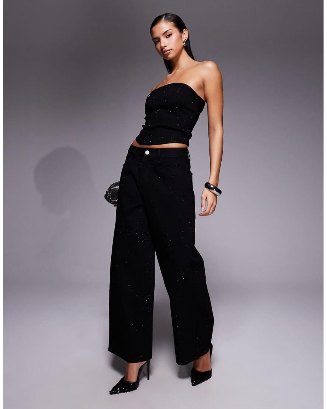 Liquor N Poker Gray Denim Embellished Corset Top Co-ord