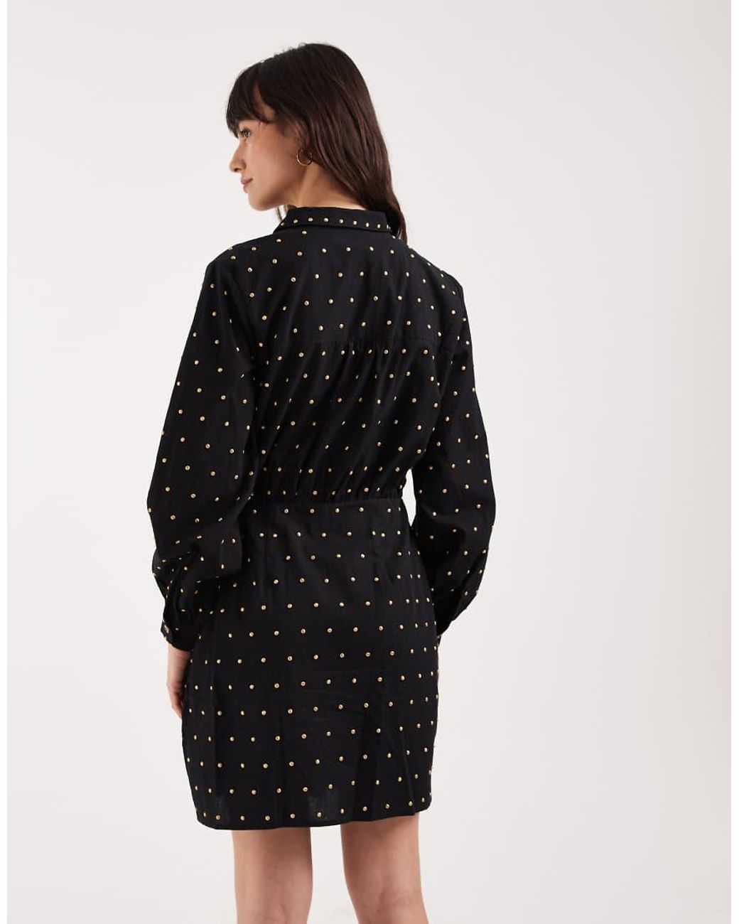 Never Fully Dressed Black Cotton Iron-on Detailing Mini Wrap Shirt Dress