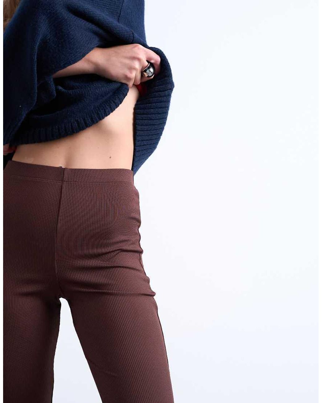 TOPSHOP Blue Skinny Rib Flared Pants