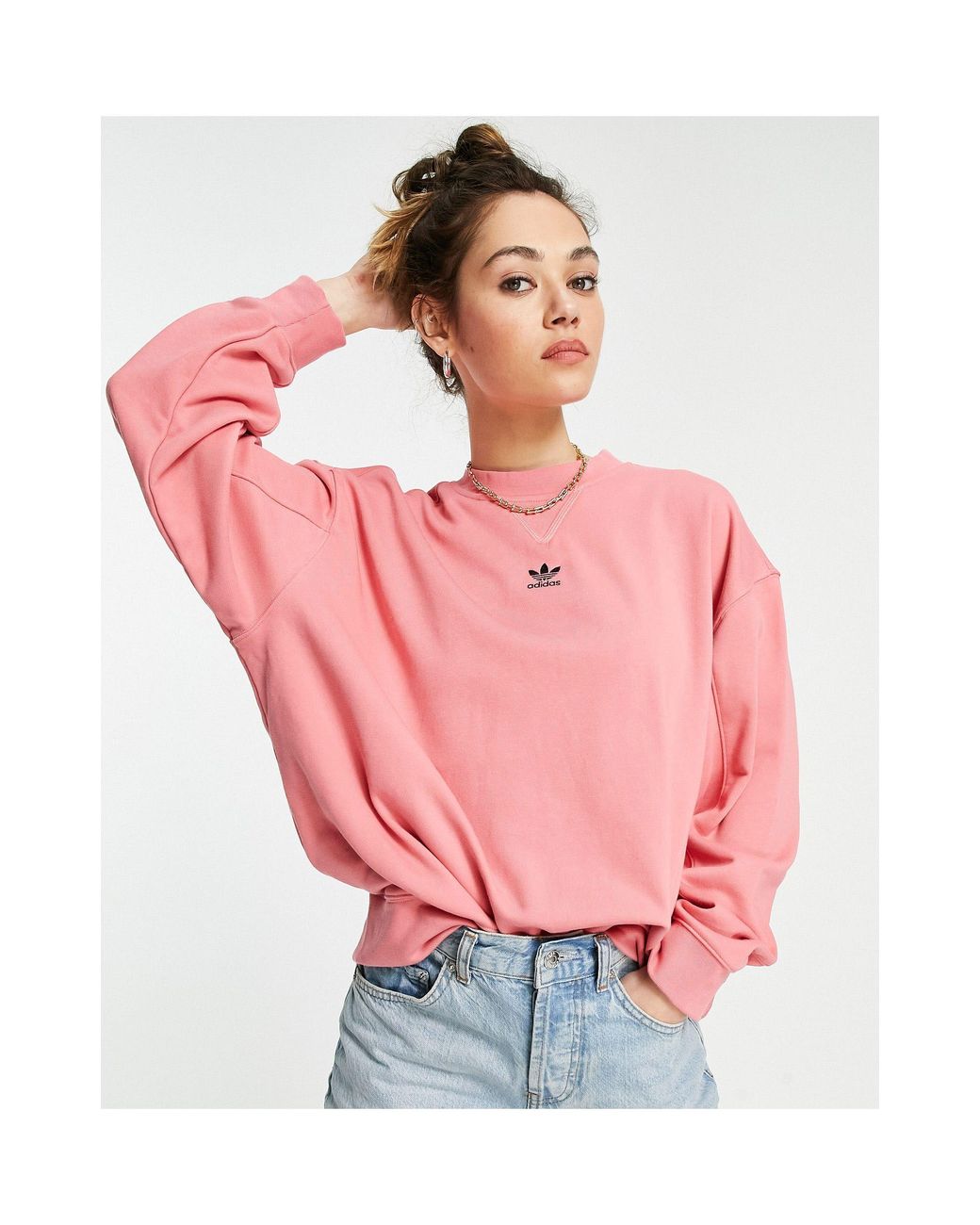 adidas Originals Essentials Oversized Central Logo Sweatshirt in Pink |  Lyst UK