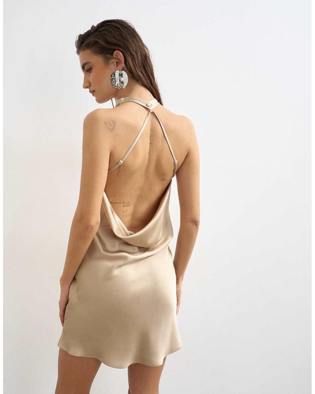 TOPSHOP White Satin Cowl Halter Mini Dress