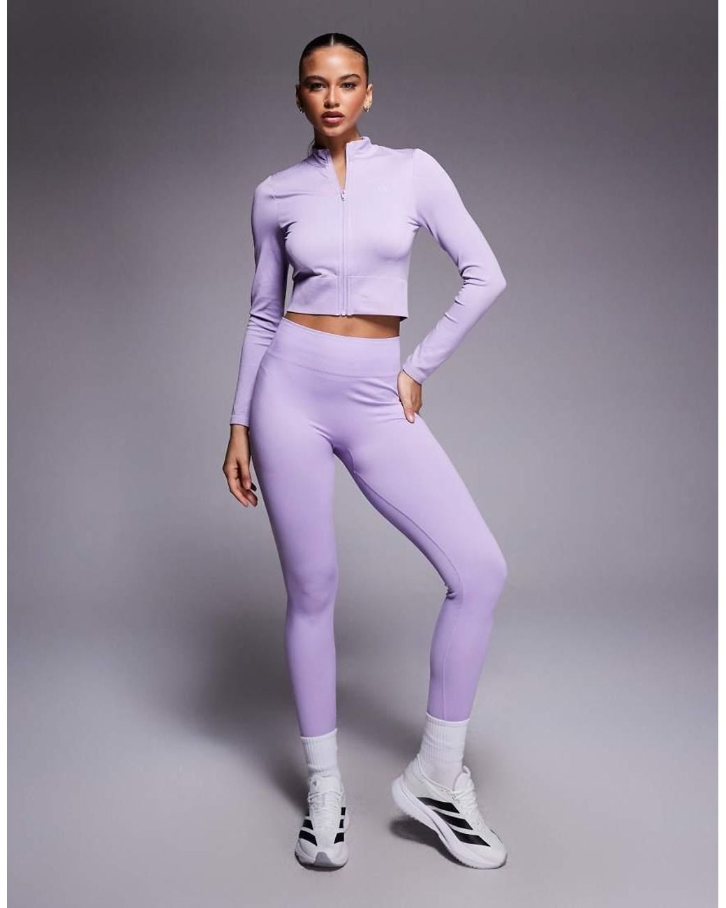 Adidas Originals Purple Adidas Training Seamless Cropped Zip Through Top