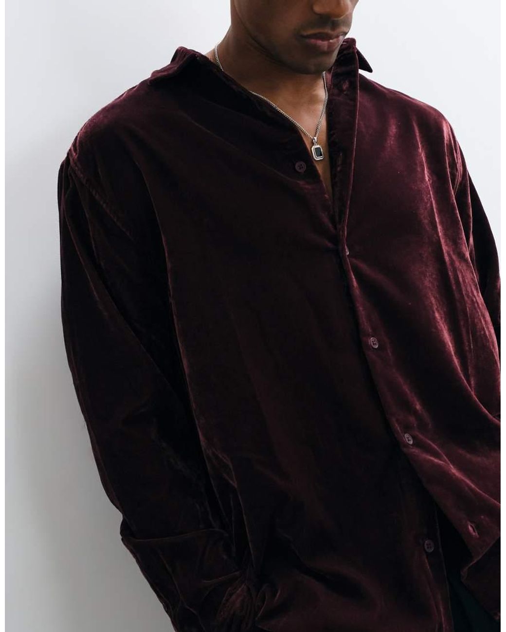 ASOS Blue Relaxed Velvet Shirt for men