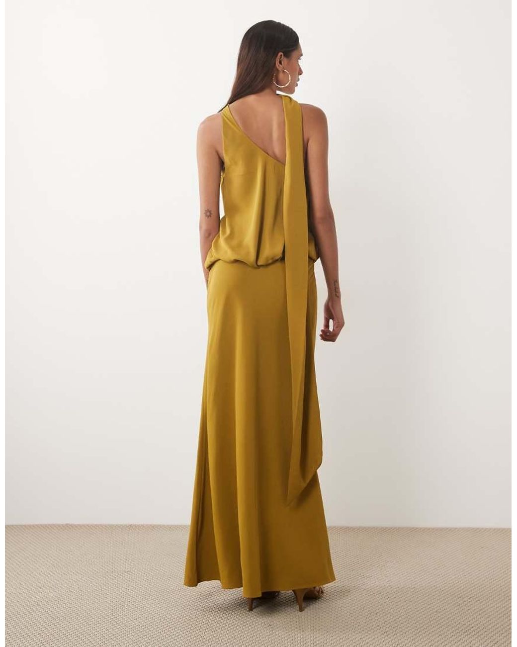 ASOS Metallic Asos Design Tall One Shoulder With Tie Neck Maxi Dress