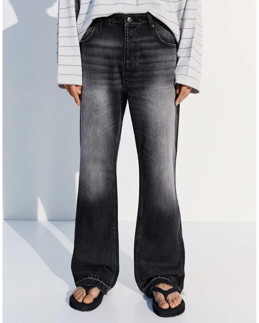 Bershka White Tall Straight Flared Jeans for men