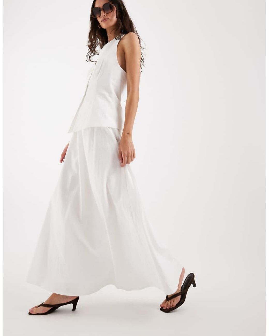 4th & Reckless White Cotton Floaty Maxi Skirt
