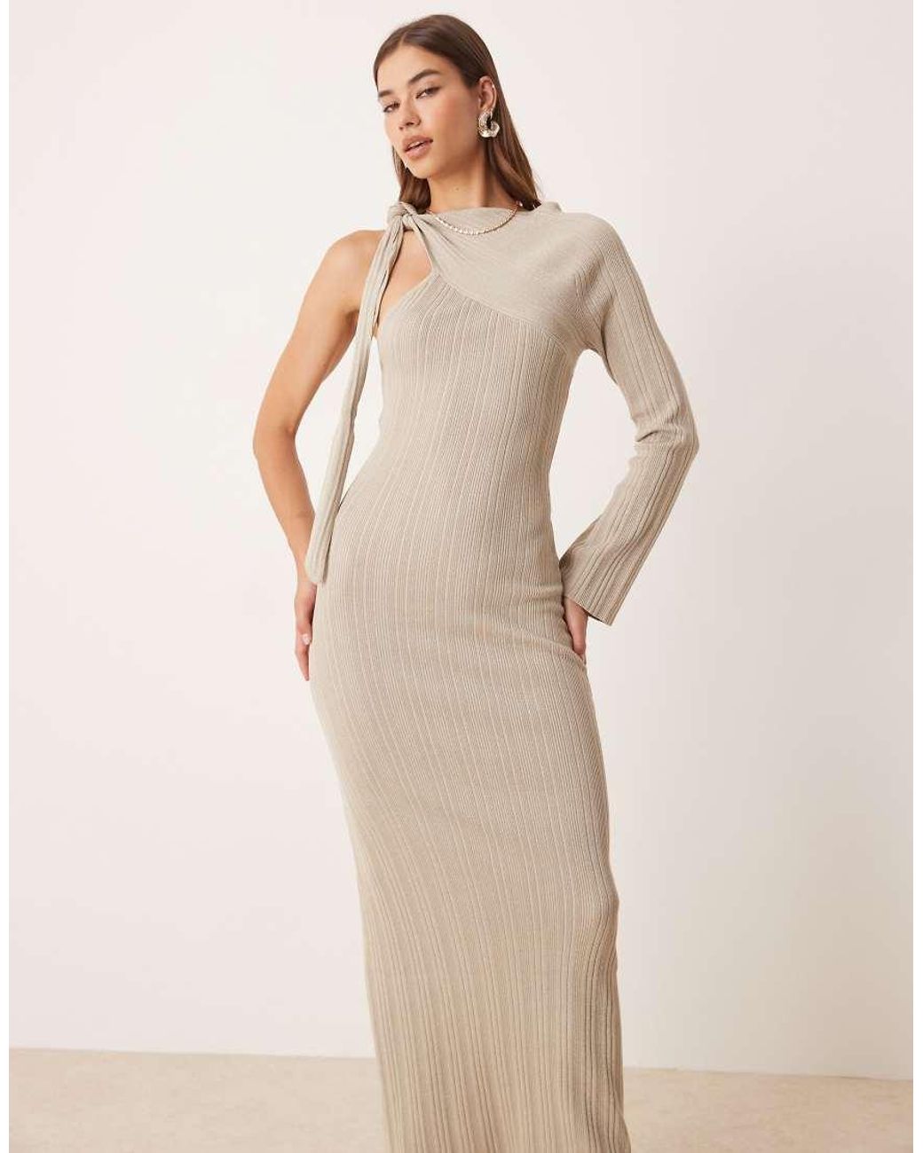 Pretty Lavish Natural Asymmetric Sparkle Knit Midaxi Dress