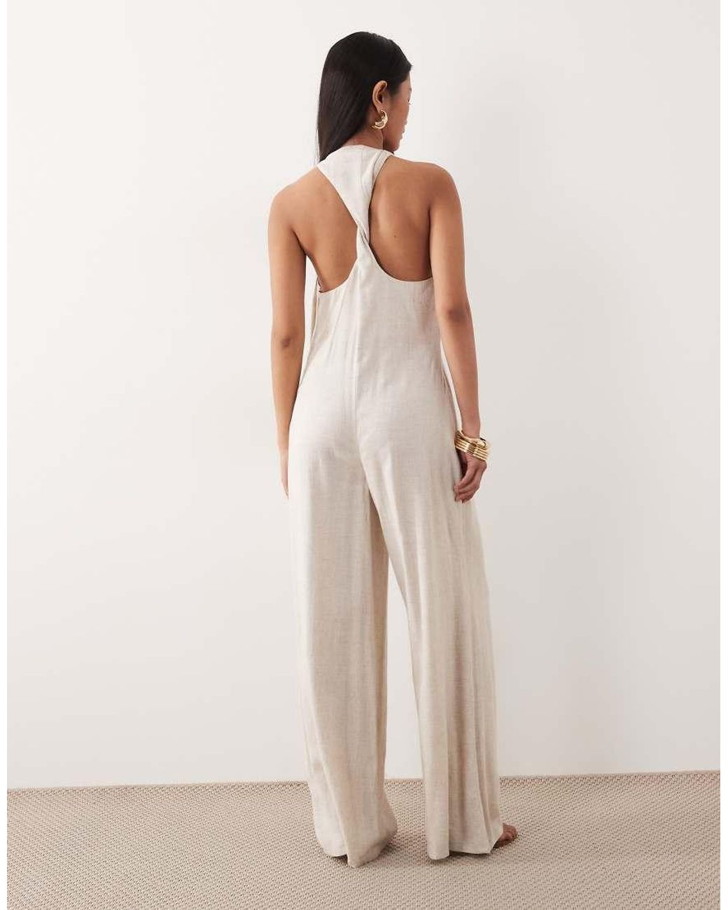 ASOS Natural Wide Leg Jumpsuit With Twist Back