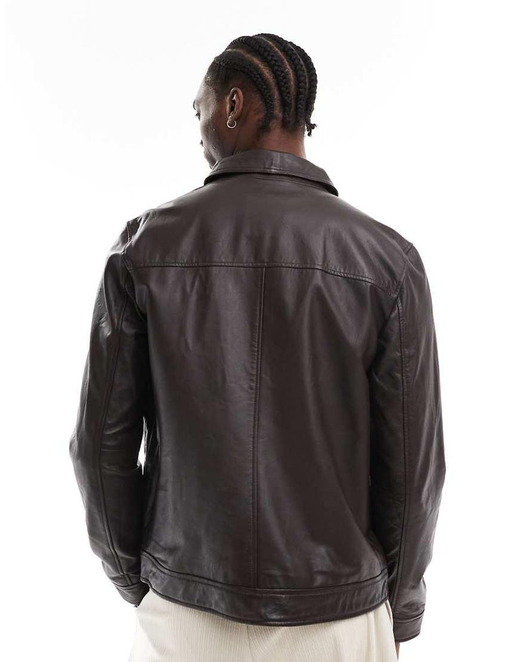 Barney's Originals Gray Real Leather Harrington for men