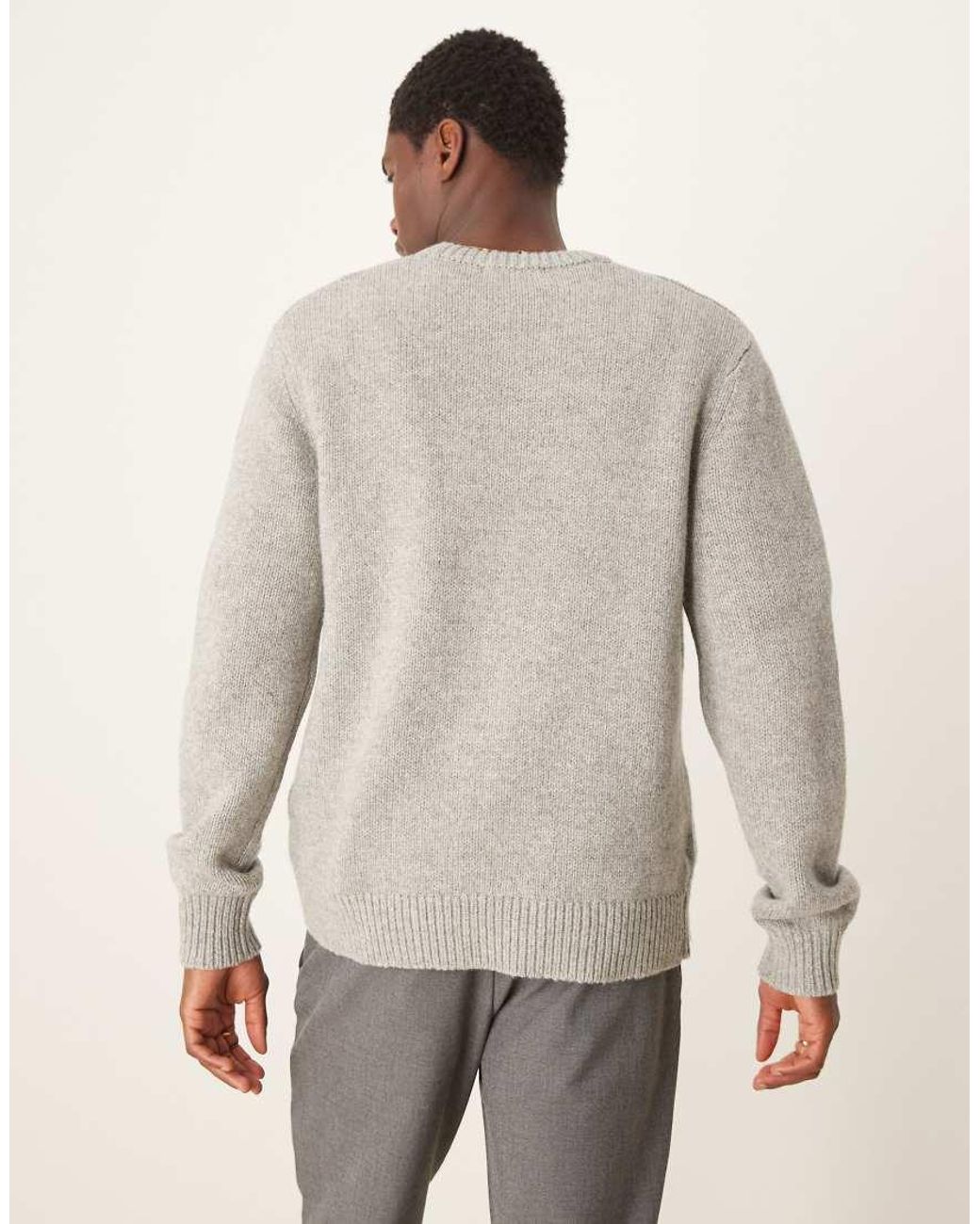 SELECTED Gray Oversized Crew Knitted Jumper for men