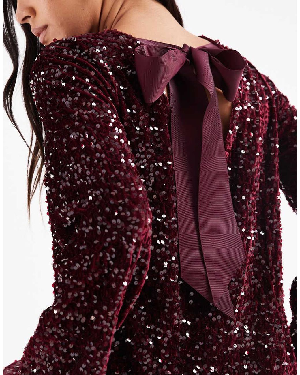Pieces Red Sequin Mini Dress With Ribbon Bow Back