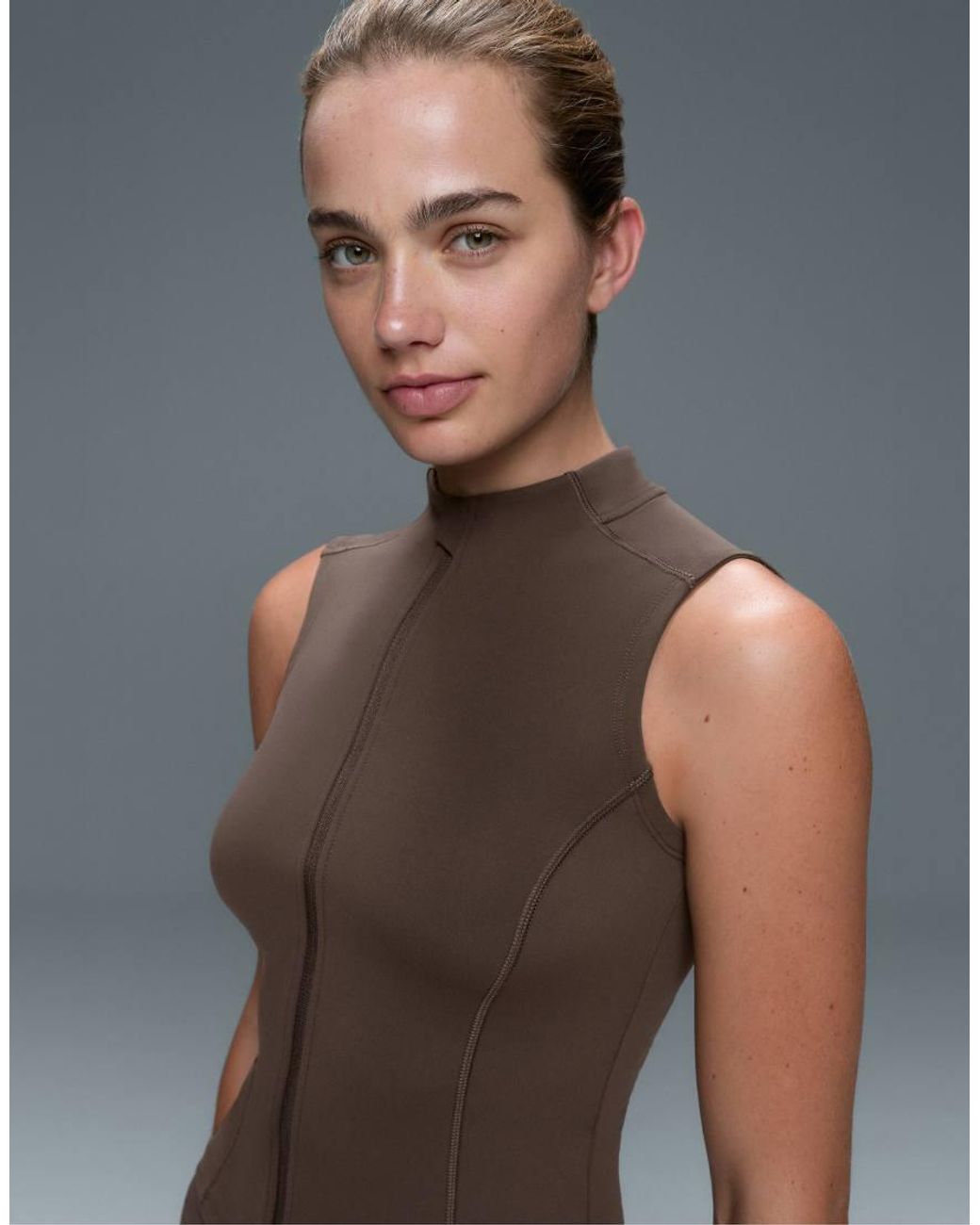 Oysho Brown Sleeveless Zip T-shirt