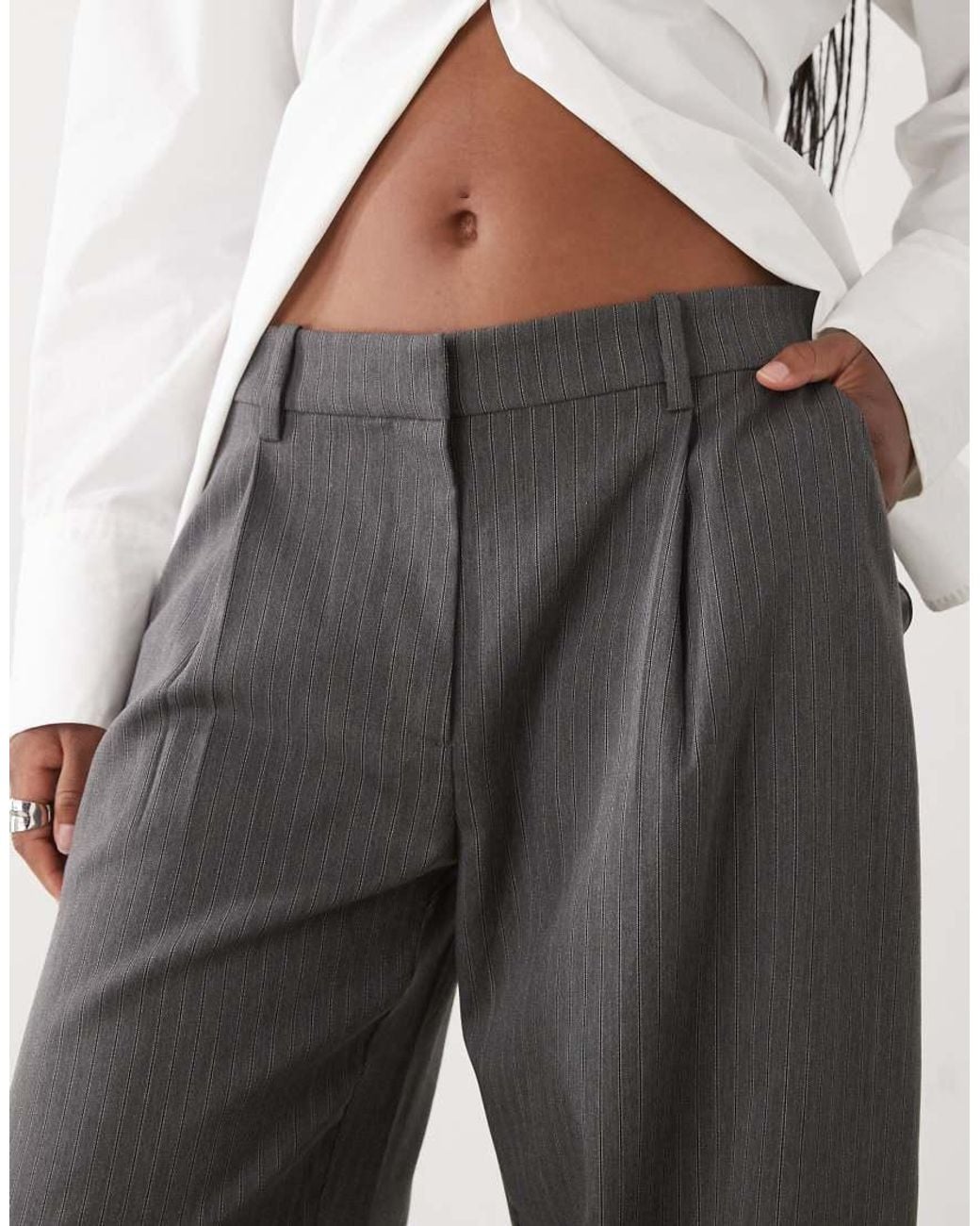 Weekday Gray Dara Low Waist Wide Leg Trousers With Front Pleats