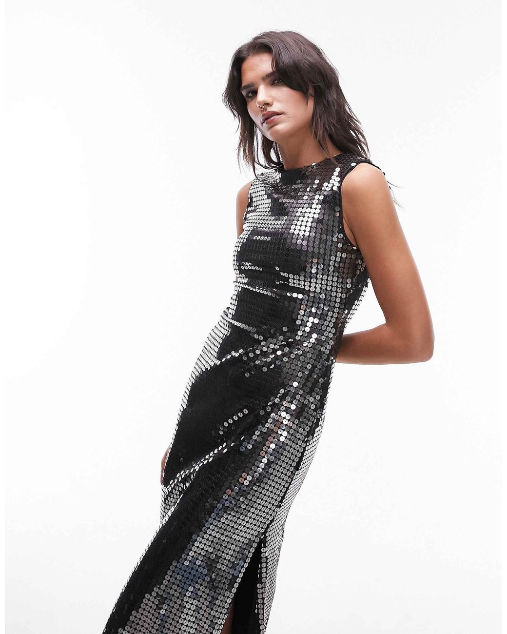 Robe Sans Bretelles Topshop - Taille 10 - Couleur Argentée - Longueur Genoux - Occasion Très Bon état