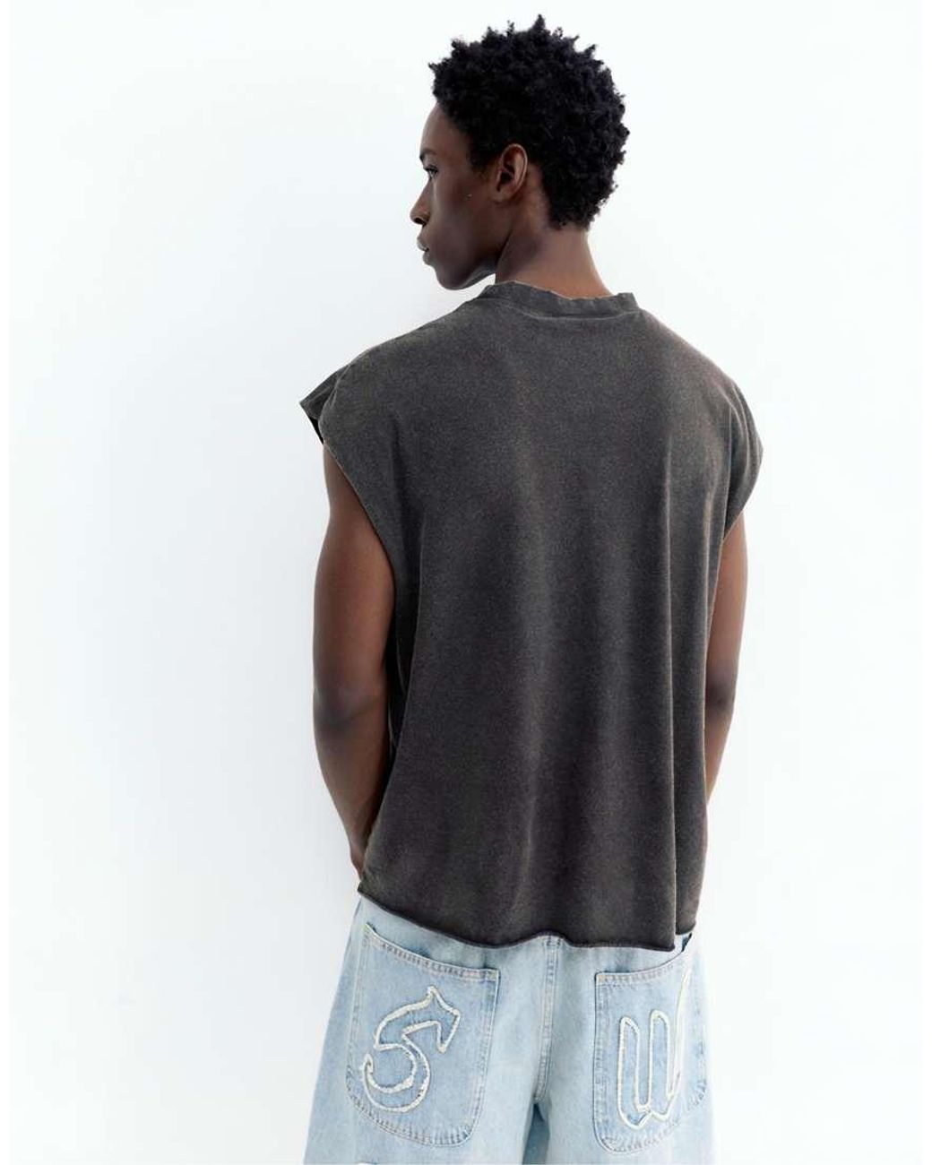 Pull&Bear White Acid Wash Tank Top for men