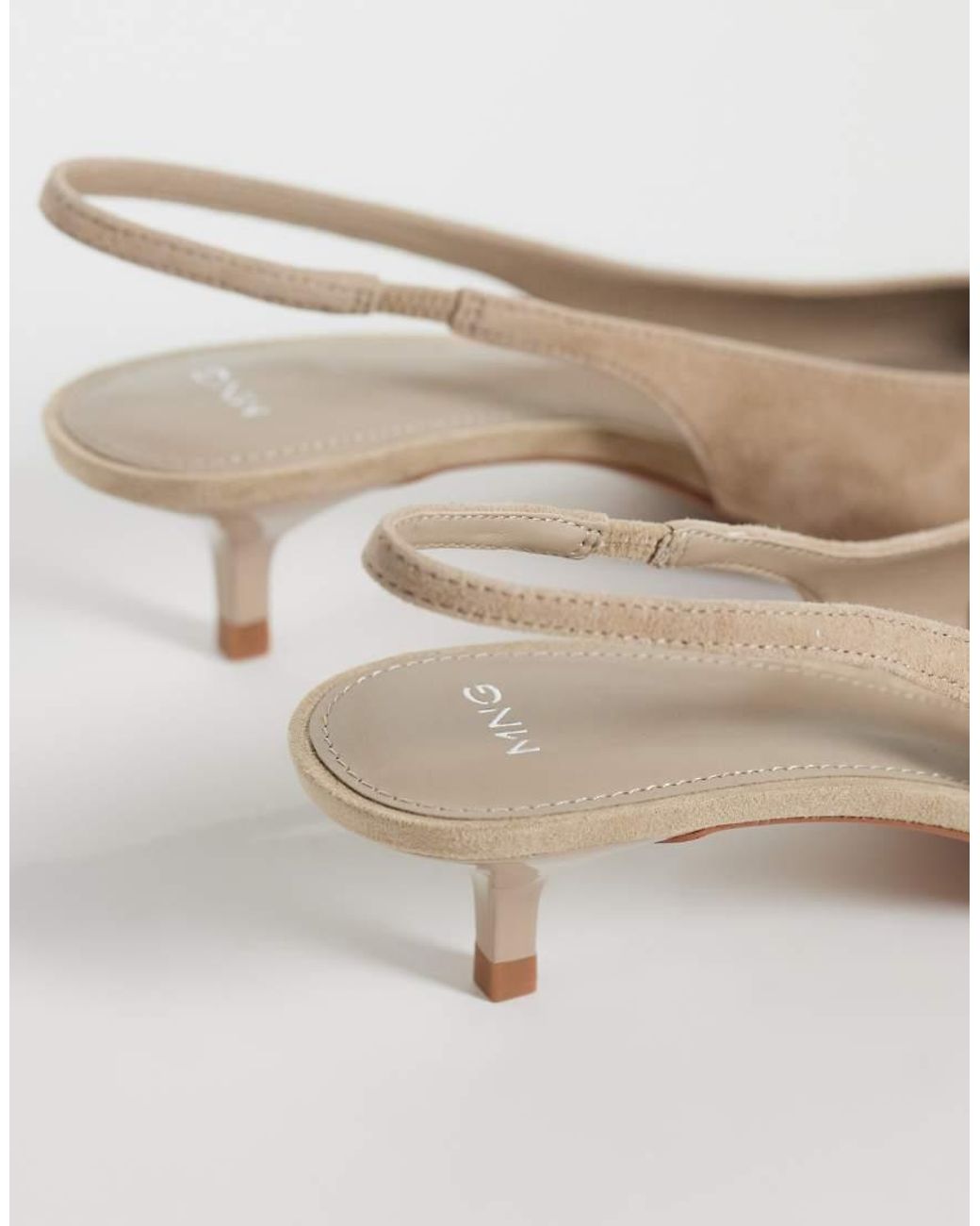 Mango White 100% Leather Heeled Slingback