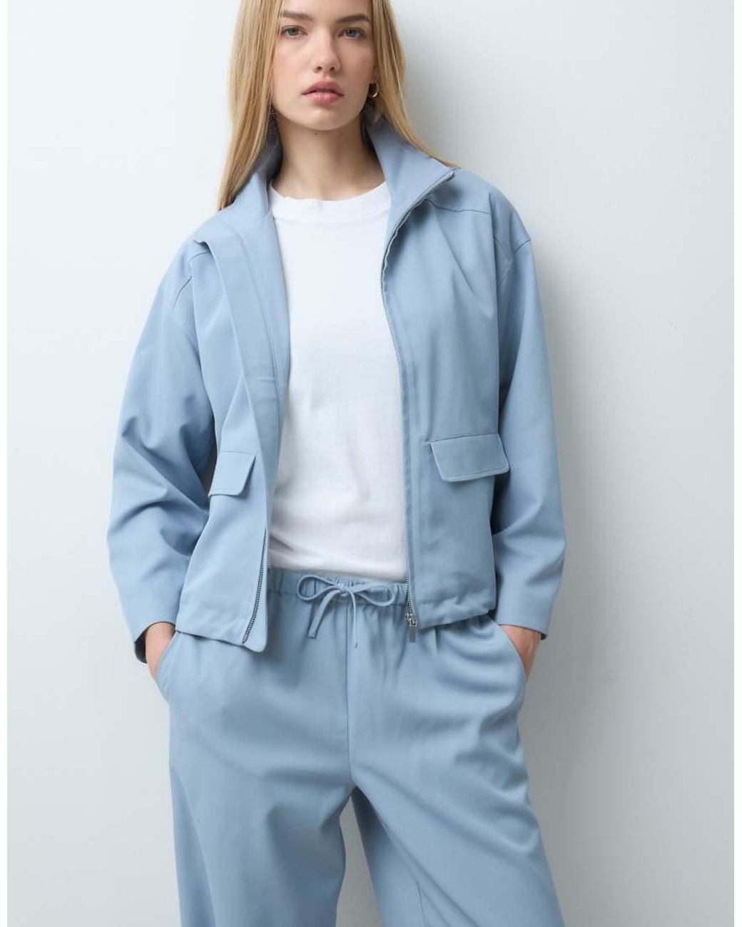 4th & Reckless Blue Elasticated toggle Waist Detail Wide Leg Pants Set
