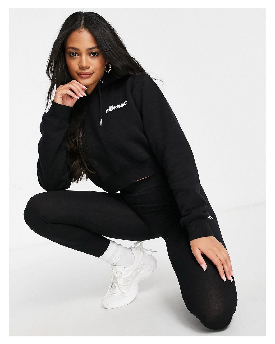 Ellesse Cropped Hoodie & leggings Set in Black | Lyst