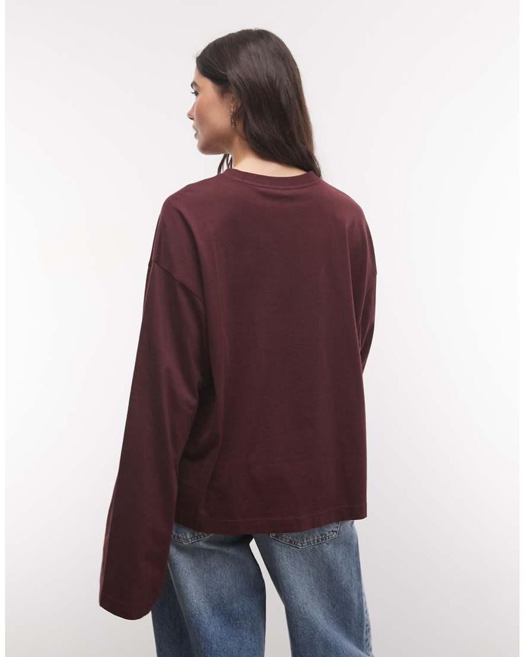 Monki Red Oversized Long Sleeve T-shirt