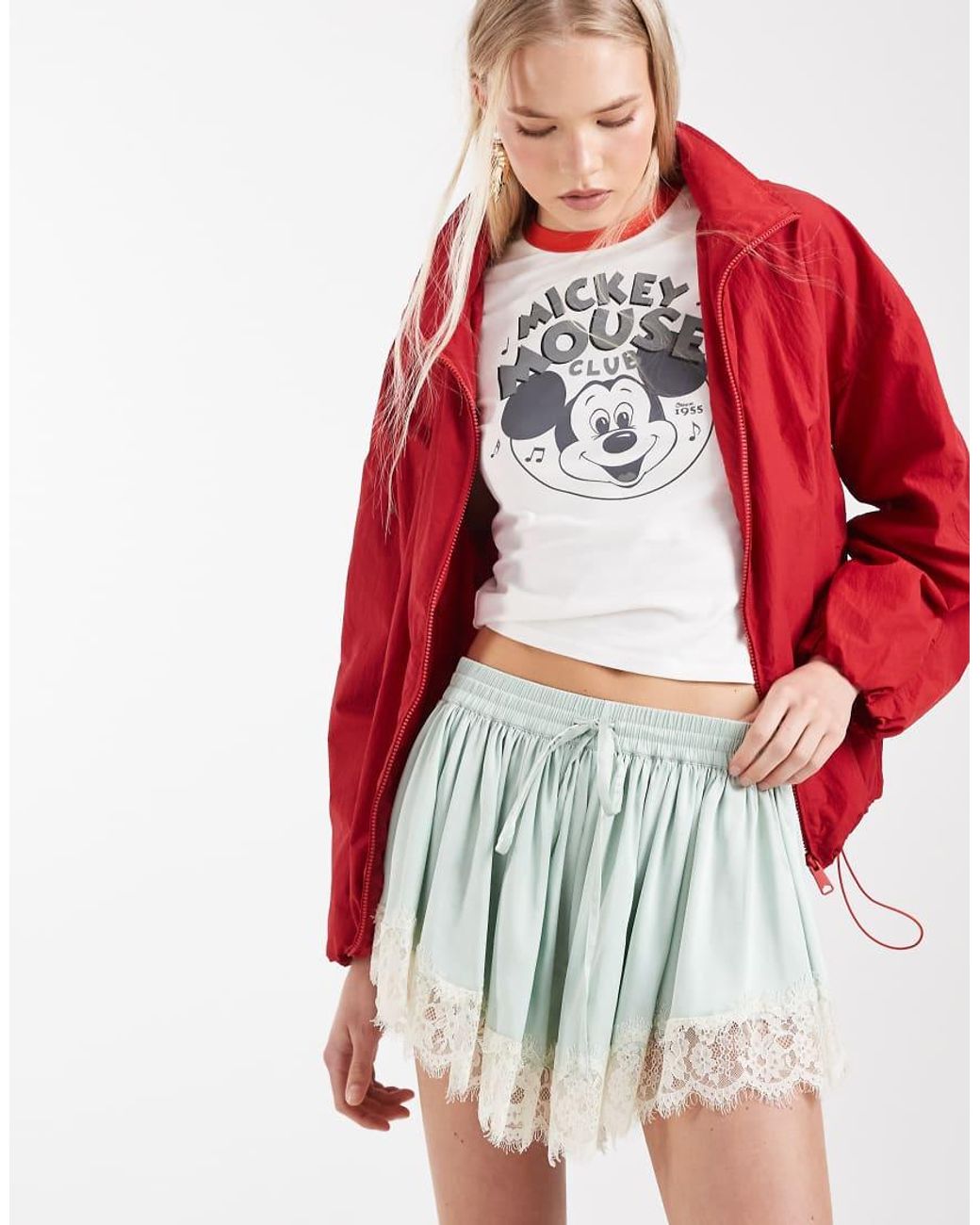 ASOS White Lace Trim Volume Satin Shorts