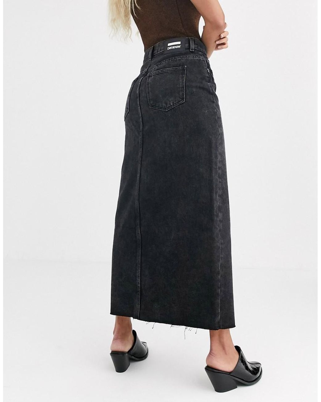 Dr. Denim Denim Midi Skirt With Zip Detail-black | Lyst