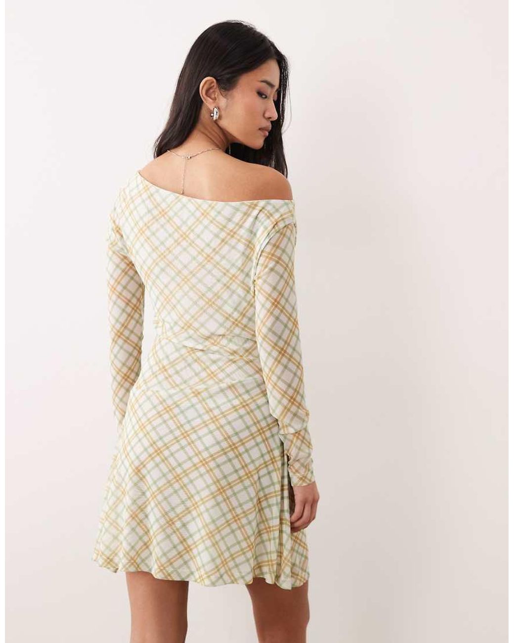 ASOS Natural Long Sleeve Fallen Shoulder Mini Dress