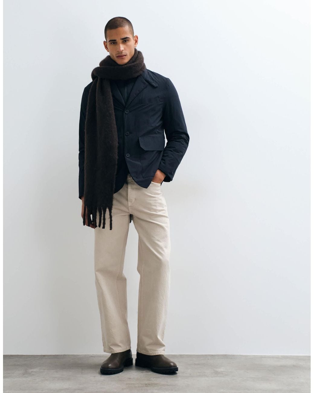 Mango Blue Padded High Neck Jacket for men