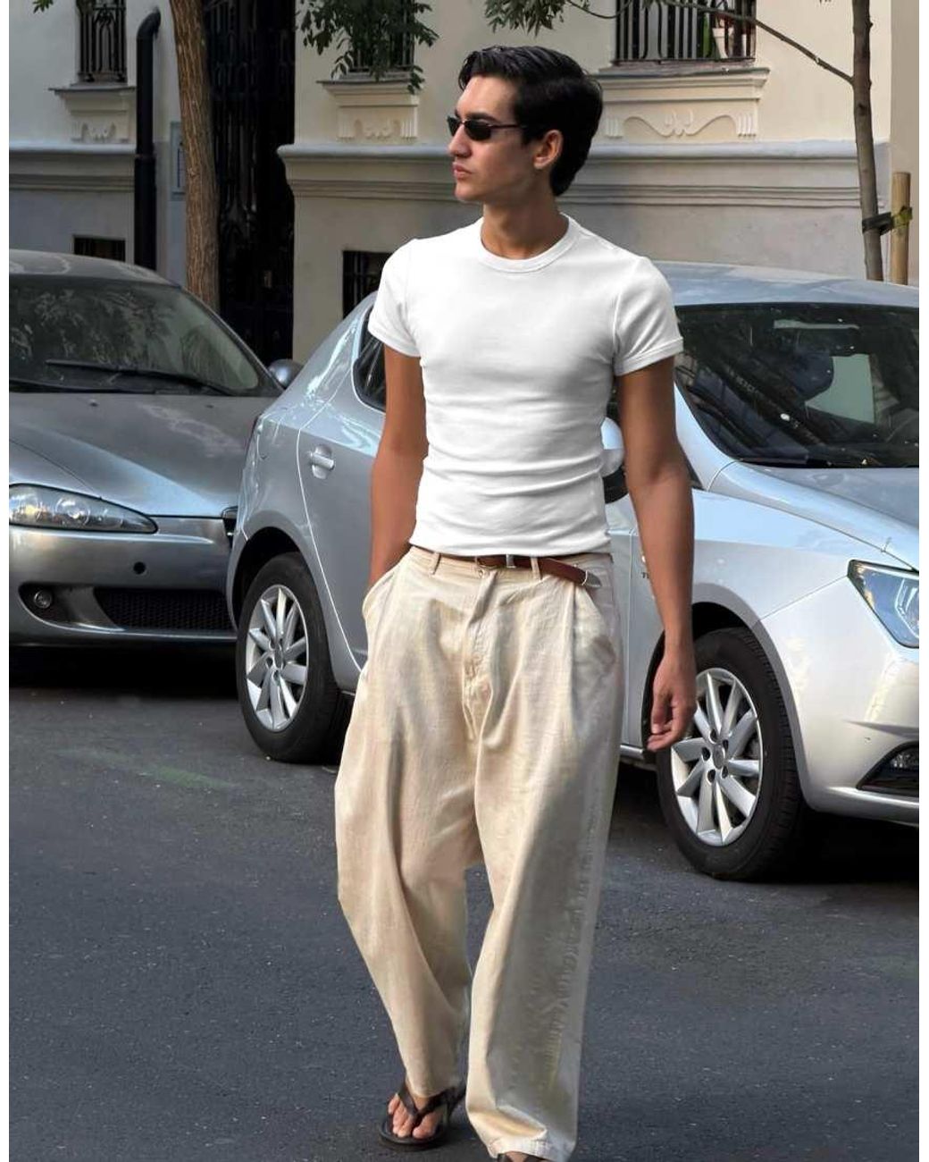Bershka White Slim Fit Ribbed T-Shirt for men