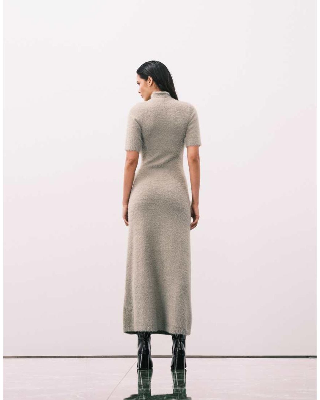 Pretty Lavish Pink Fluffy Knit Roll Neck Short Sleeve Maxi Dress