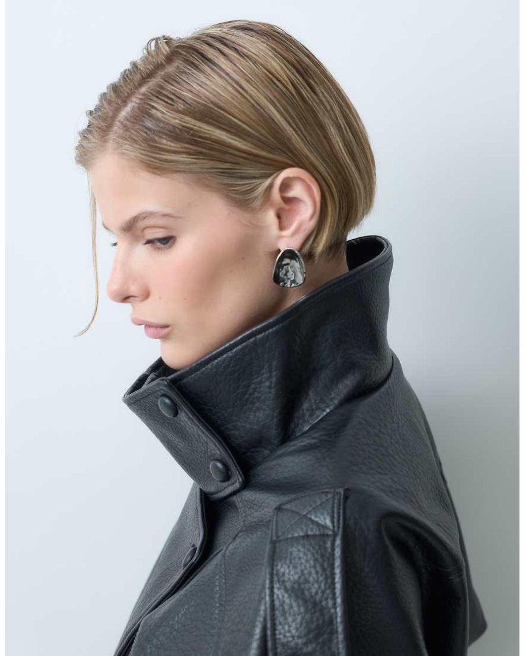 ONLY Gray Funnel Neck Faux Leather Jacket