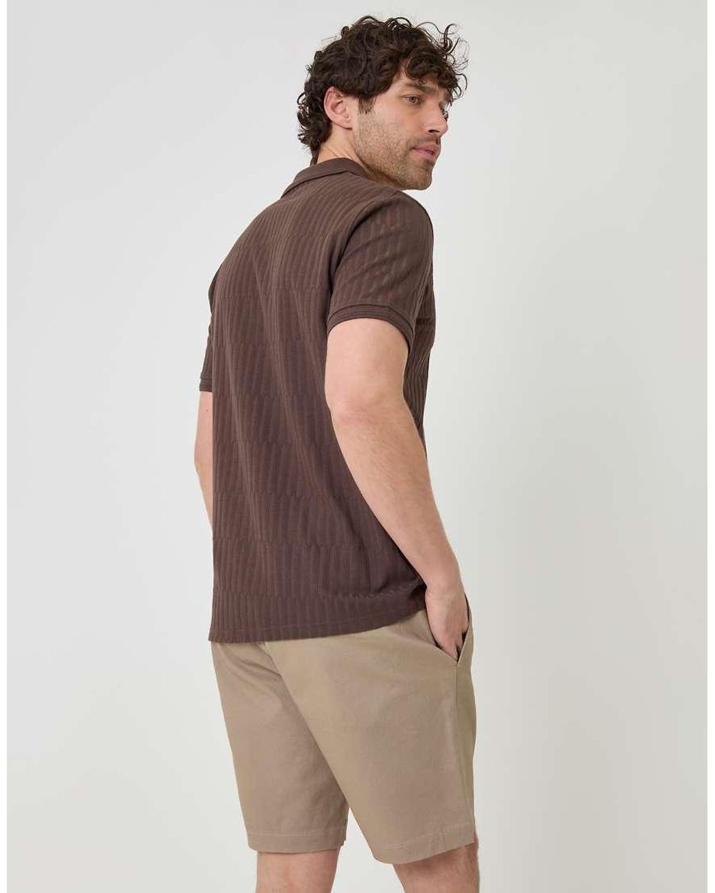 Threadbare Brown Textured Cotton Polo Shirt for men