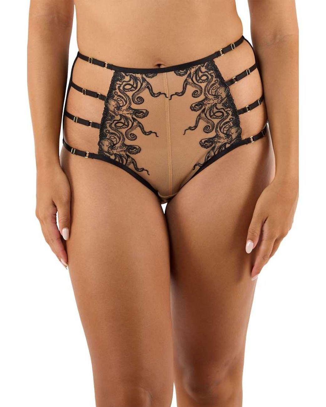Playful Promises Brown Octopus Embroidery High Waist Brief